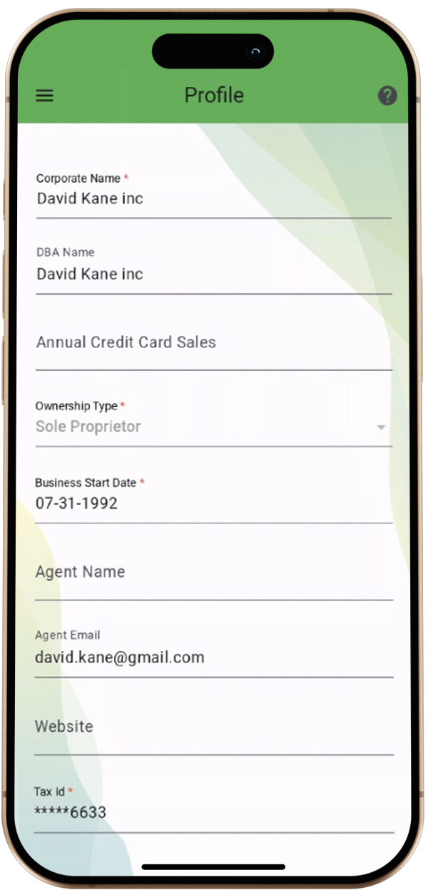 MERCHANT PROFILE SCREEN
