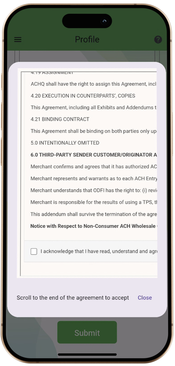 SOLA TERMS AND CONDITIONS SCREEN