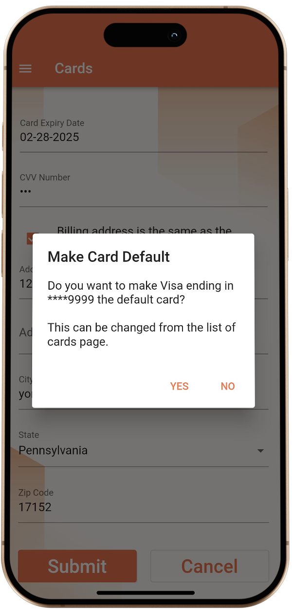 MAKE CARD DEFAULT